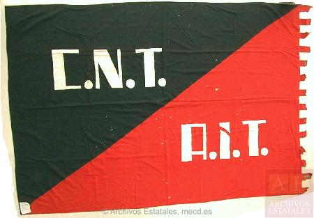Bandera del Sindicato Único de Distribución y Administración de Barcelona de la CNT que se conserva en el Centro Documental de la Memoria Histórica