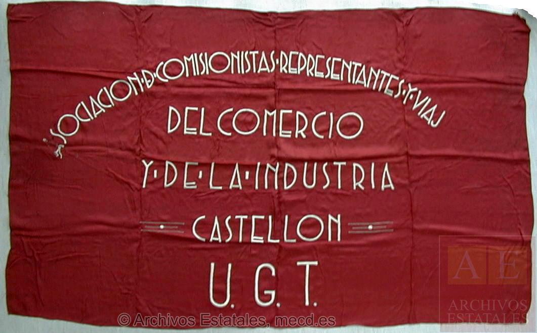 Bandera de la Asociación de Comisionistas, Representantes y Viajantes del Comercio y de la Industria de Castellón de la UGT que se conserva en el Centro Documental de la Memoria Histórica
