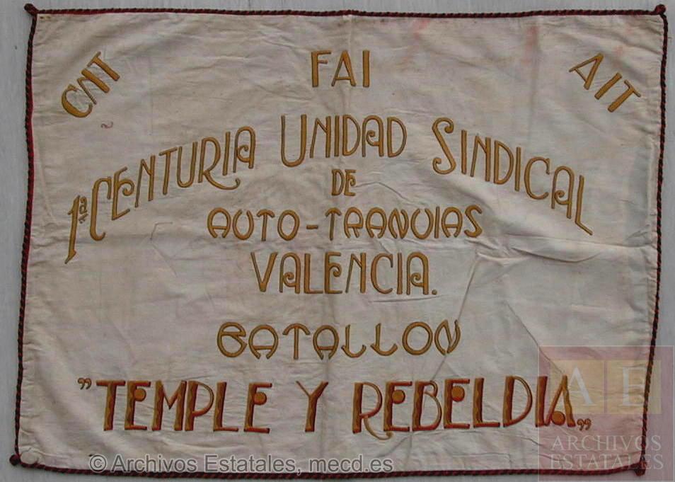 Bandera del Batallón Temple y Rebeldía de Valencia que se conserva en el Centro Documental de la Memoria Histórica