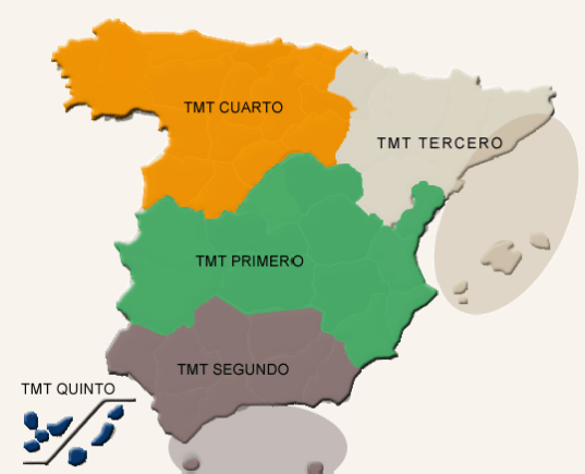 mapa de las regiones militares en territorio español