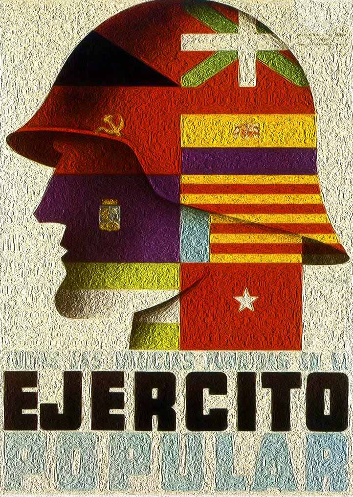 Cartel del Ejército popular. Texto: Todas las milicias fundidas en el Ejército Popular